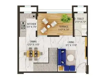 Lower level 2BHK unit plan