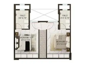 Upper level 2BHK unit plan