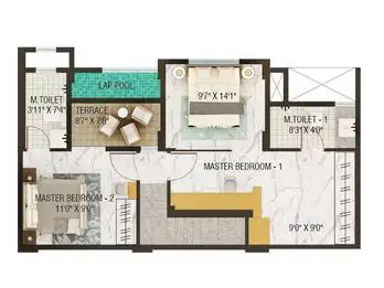 Upper level 2BHK unit plan